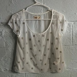 White Bead Embroidered Hollister Blouse